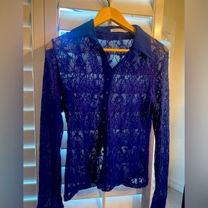 Anne Fontaine Lace royal blue button down top